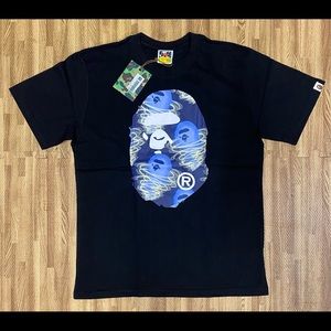 Bape Ape face blue glow ghost black tee